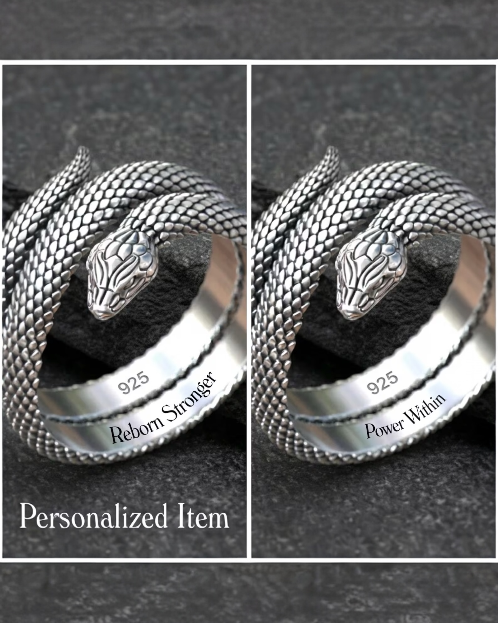 Unique 925 sterling silver snake wrap statement ring, gothic serpent biker jewelry with bold masculine style, handcrafted silver ring gift for men, husband or boyfriend.