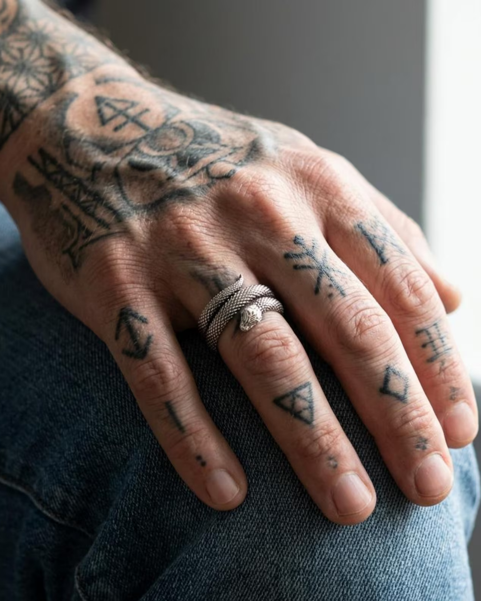 Handmade 925 sterling silver gothic snake ring, serpent wrapping around the finger with engraved scale details, bold biker statement jewelry for men, unique gothic silver accessory.
