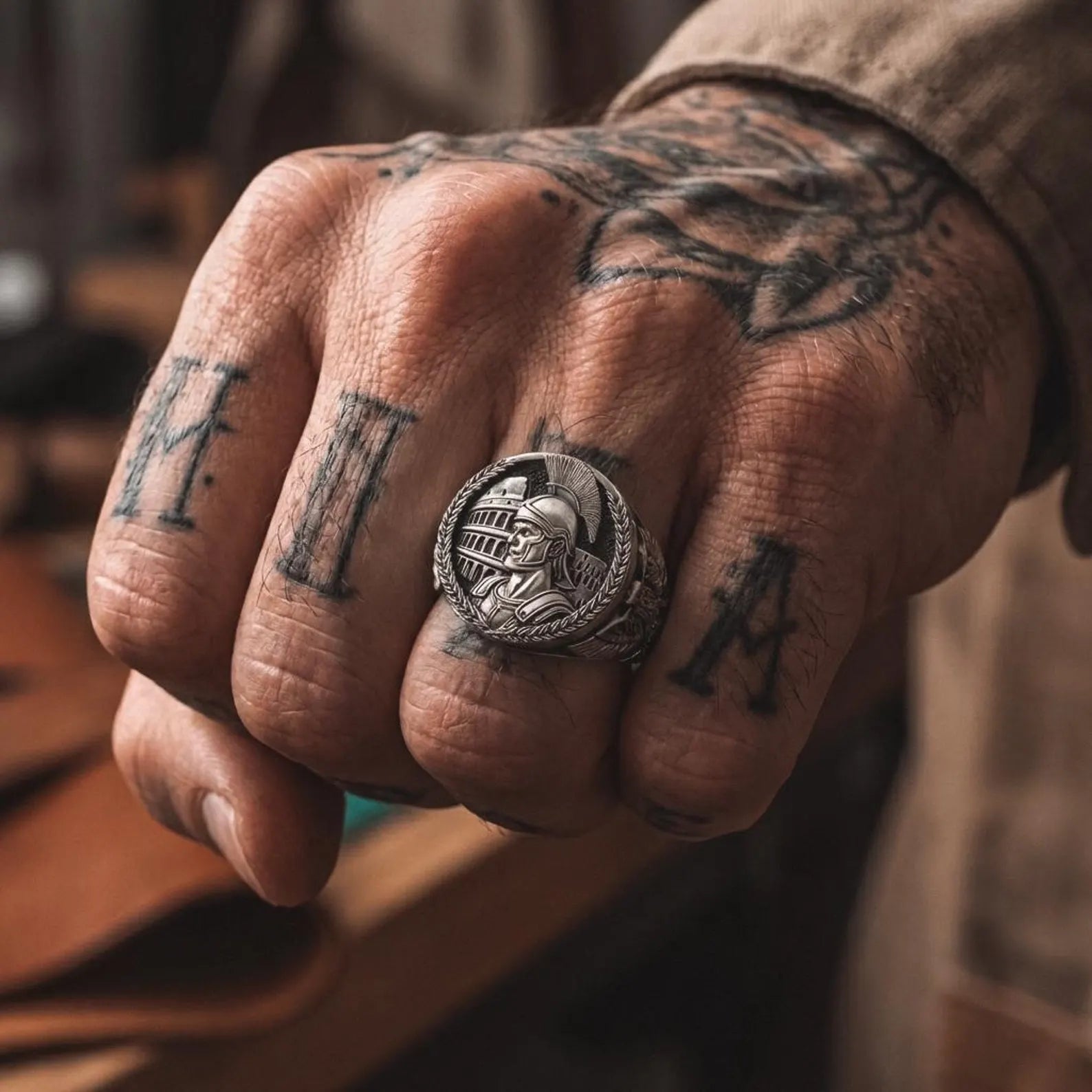 Roman Empire inspired sterling silver signet ring with detailed Imperial Eagle symbol representing strength, victory, honor and leadership in a 23mm bold statement face
