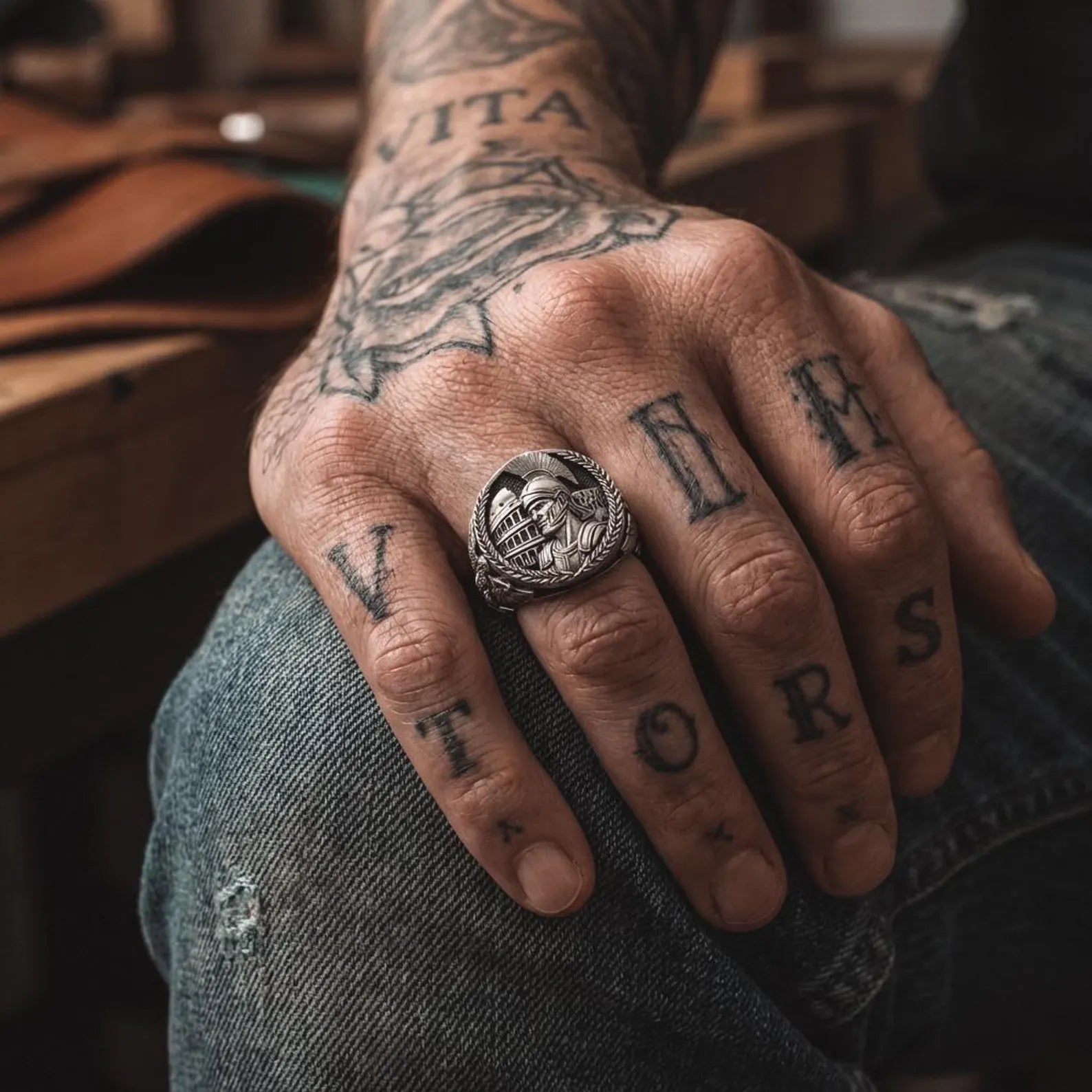Heavy men’s signet ring made from high quality nickel free sterling silver with oxidized contrast and detailed Roman Empire eagle emblem