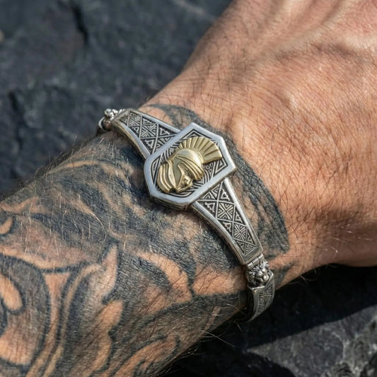Statement Spartan warrior bracelet in 925 sterling silver, handcrafted cuff symbolizing strength courage and honor