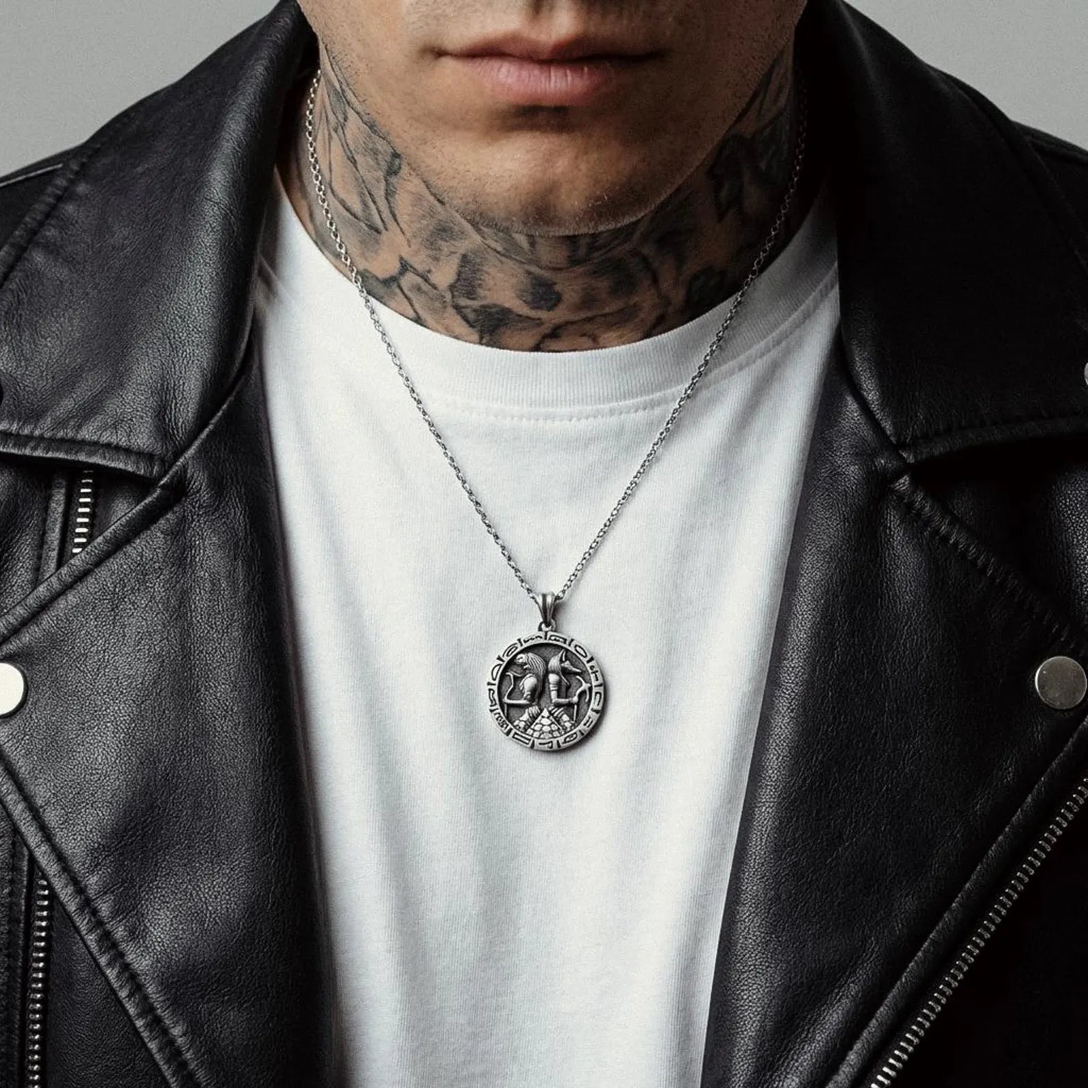 powerful protection talisman necklace featuring anubis and horus solid sterling silver artisan mens jewelry
