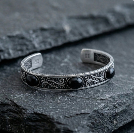 Engraved Onyx Cuff Bracelet