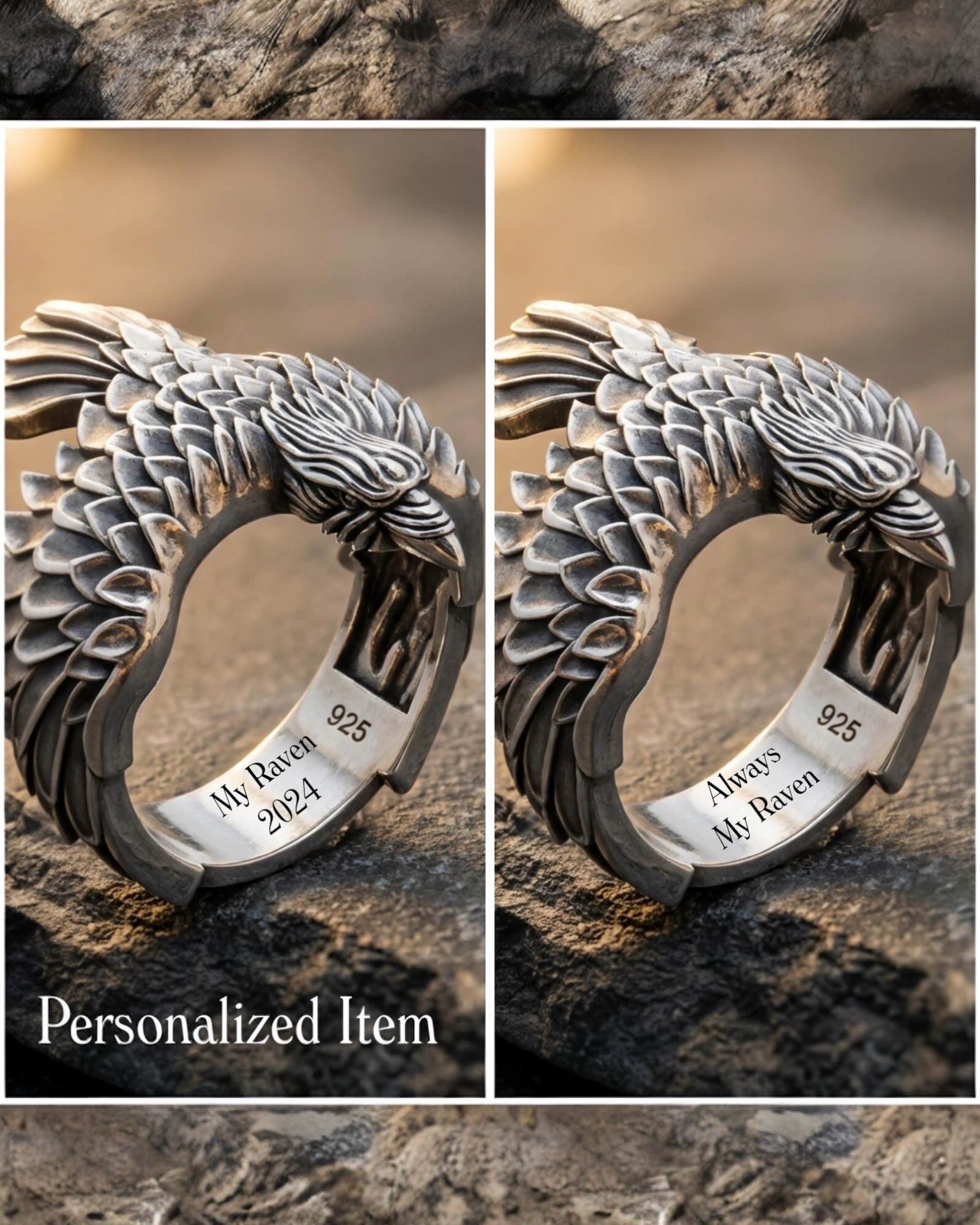 Handcrafted sterling silver Viking raven statement ring, Norse mythology bird jewelry symbolizing wisdom and bravery, bold men’s gothic biker ring.