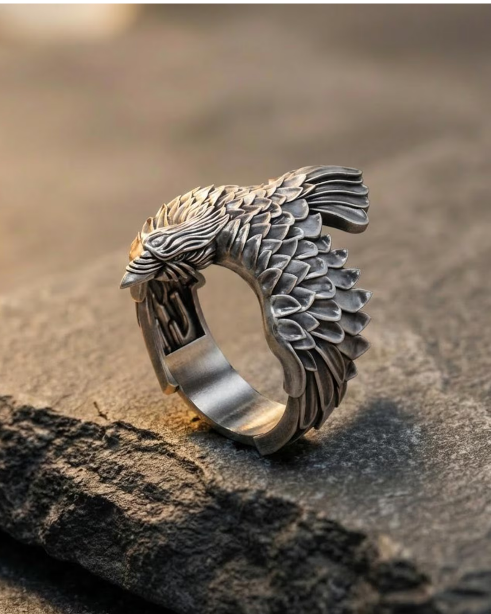 Bold 925 sterling silver raven ring for men inspired by Viking culture and Norse mythology, handcrafted warrior jewelry with oxidized finish and detailed raven feathers.
