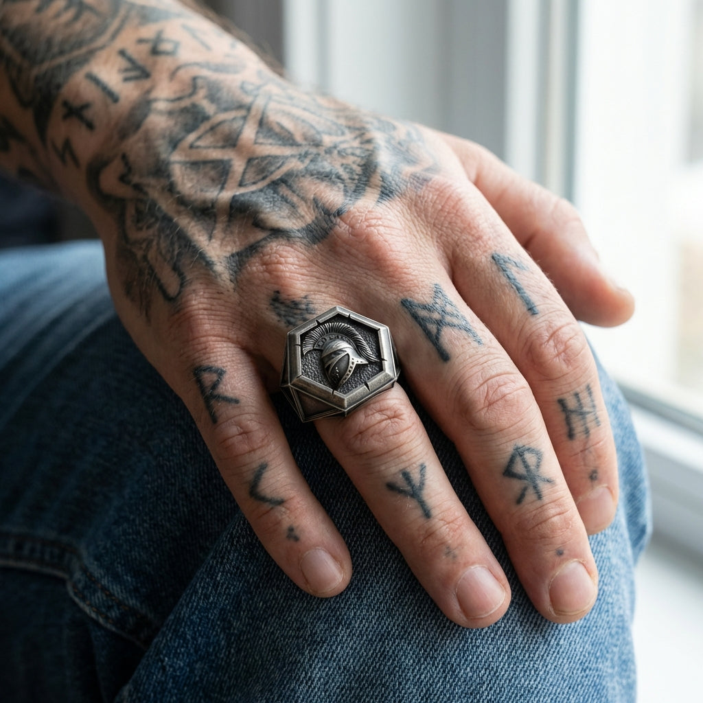 Ancient Spartan helmet mens ring in solid 925 silver, oxidized handcrafted warrior signet ring, unique masculine birthday or Valentine’s Day gift for men