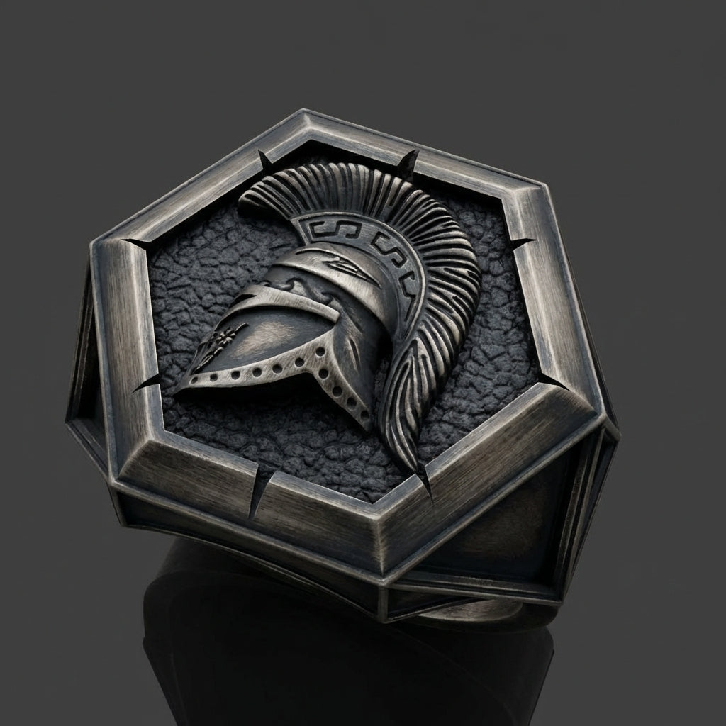 Sterling silver Spartan helmet ring for men, vintage inspired Greek warrior jewelry, bold handcrafted statement ring gift for him, history and mythology lovers