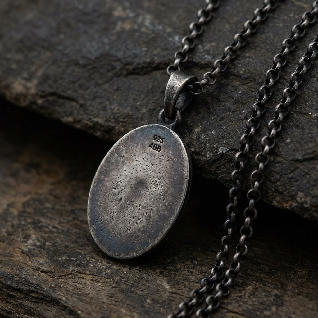 Handmade ancient Greek goddess Athena pendant in solid sterling silver, strong masculine statement necklace with vintage inspired engraving texture