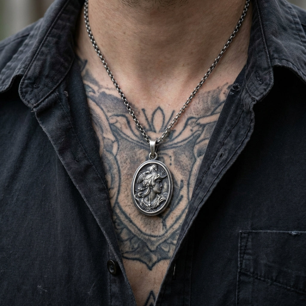 Personalized Athena pendant necklace in 925 sterling silver with custom engraving option, meaningful mythology jewelry gift for husband, boyfriend or son