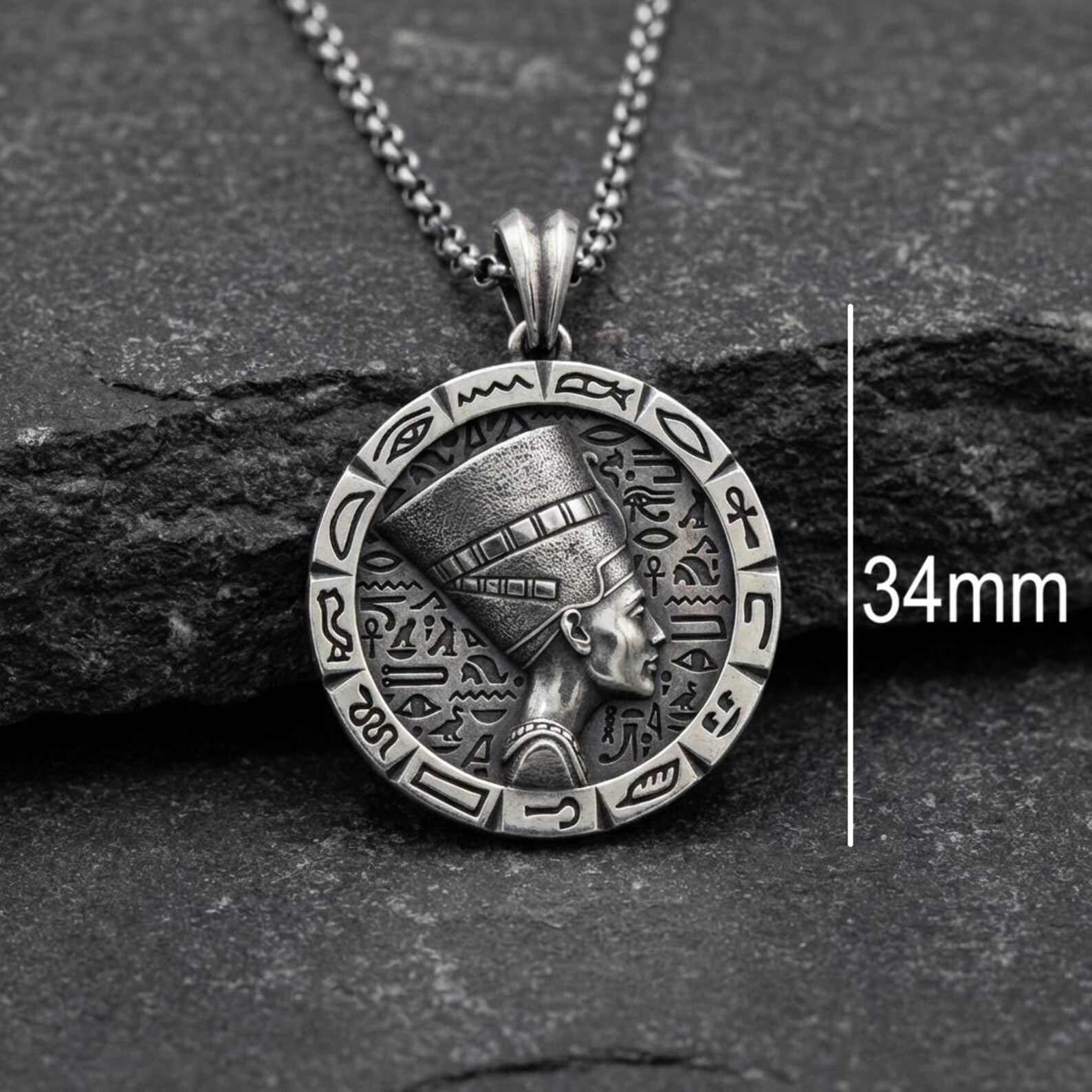 collectible egyptian queen jewelry nefertiti sterling silver pendant bold historical statement piece