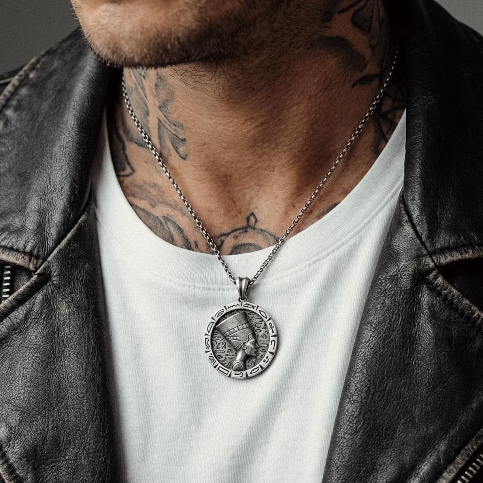 solid 925 sterling silver nefertiti necklace ancient egypt inspired royal pendant for men and women