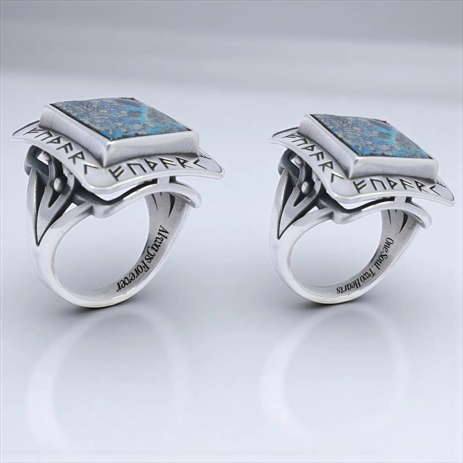 A Viking-style statement ring with a mesmerizing turquoise gemstone framed by ancient runes. Handcrafted for men in 925 silver, this piece channels Norse heritage and timeless masculinity. Great for Instagram reels and Pinterest collections focused on rune rings or gifts for him.