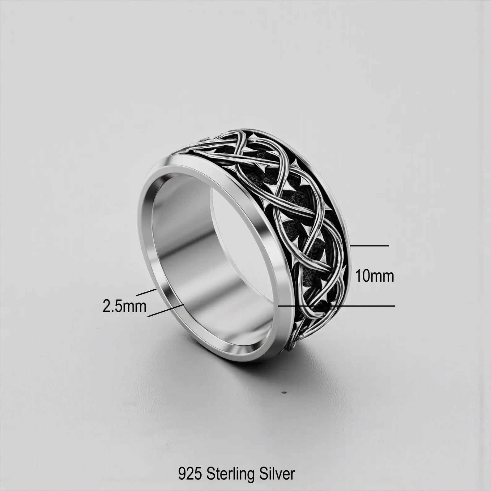 Christian faith-based men’s ring crafted from sterling silver, featuring a Victorian Gothic thorn crown design that blends spiritual meaning, artisan craftsmanship, and bold statement style