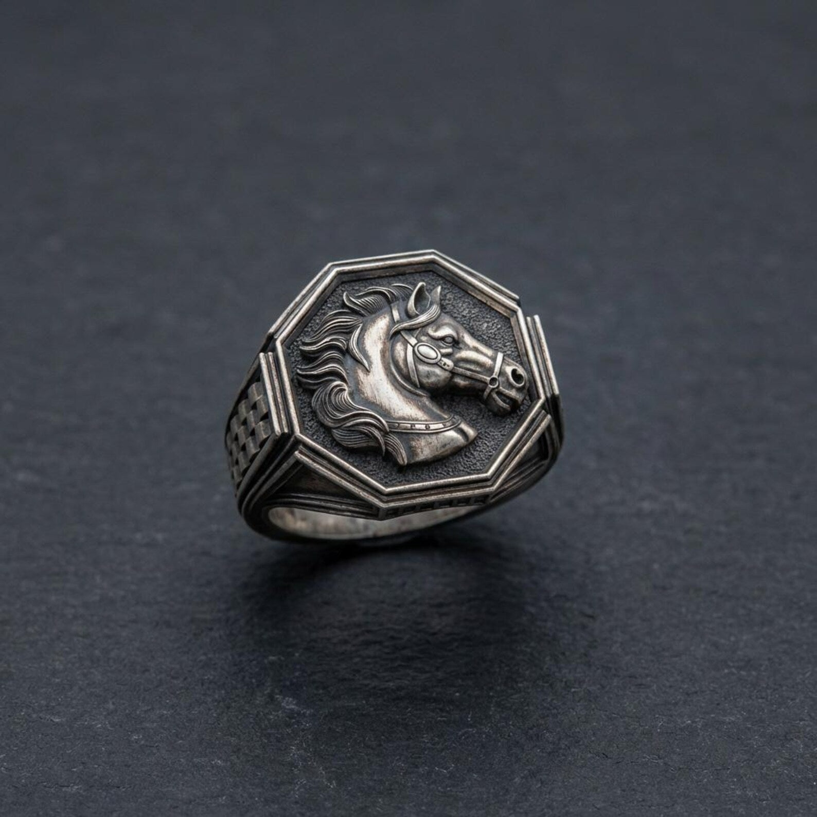 highly detailed horse head signet ring handcrafted solid sterling silver western heritage bold masculine cowboy jewelry