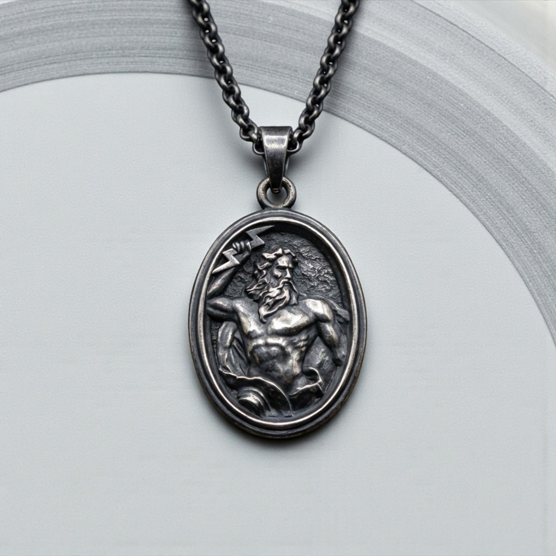 Mythology inspired Zeus necklace for men in solid sterling silver, handcrafted ancient Greek god pendant with bold masculine vintage design and oxidized finish