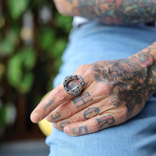 Mens Silver Horseshoe Lucky Ring - Handcrafted Jewelry - Timeless Gift