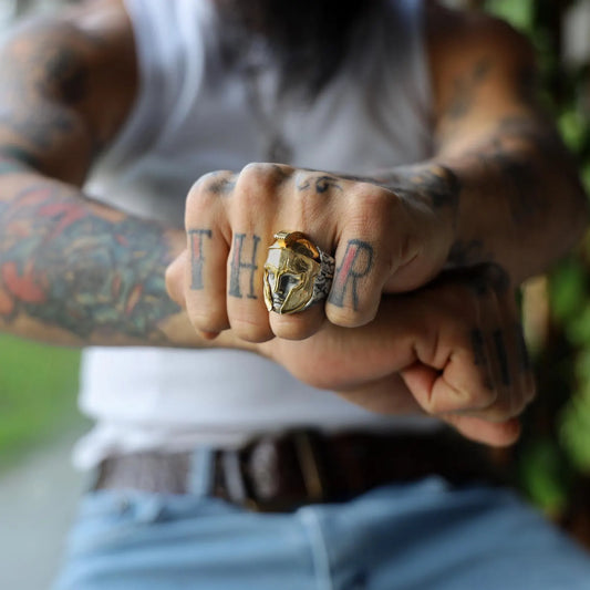Handcrafted 14K Gold Plated Spartan Ring for Men - Masculine Warrior Jewelry