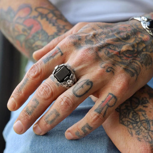 Skull Ring with Black Onyx