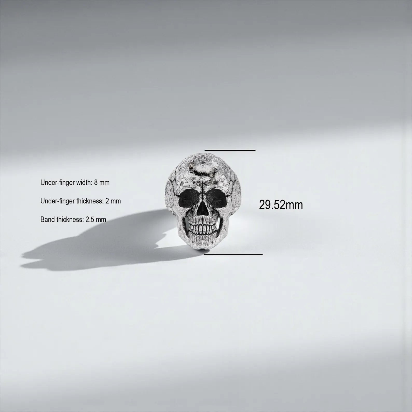 Premium handmade biker skull ring crafted from hypoallergenic sterling silver, featuring an 8mm under-finger width and a bold 29mm height for a powerful look. Its Harley-Davidson inspired design blends dark romance, masculine energy, and artisan precision. Perfect as a long-lasting keepsake for motorcycle lovers.