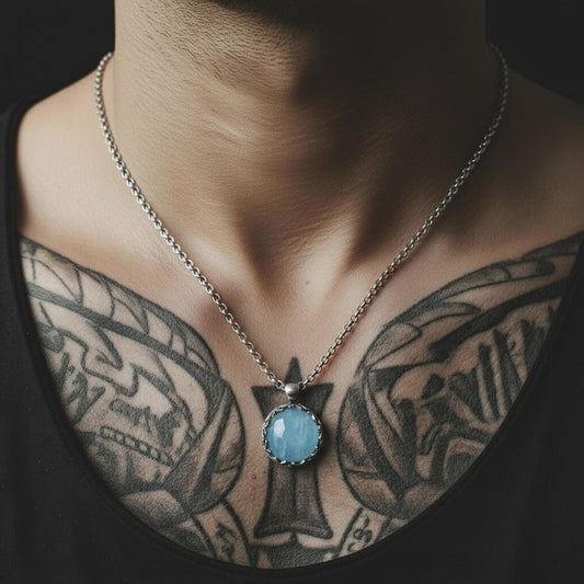 Vintage-inspired aquamarine gemstone pendant necklace with floral baroque leaf details, crafted from high-quality 925 sterling silver, showcasing the serene blue tones of natural aquamarine and symbolizing clarity, calmness, courage, and emotional healing.