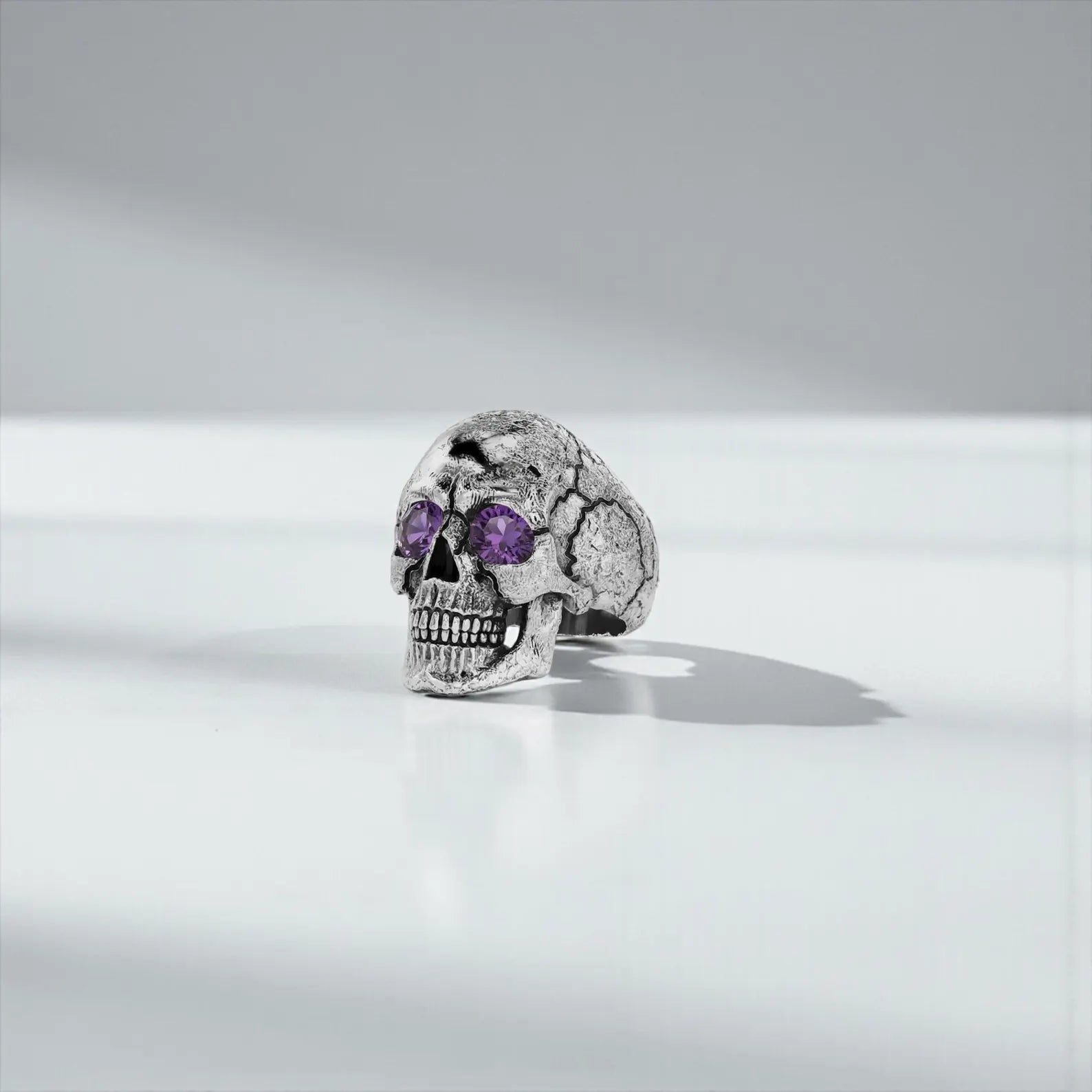 Personalized men’s gothic skull ring featuring intricate skeleton artistry and a turquoise centerpiece, perfect for bikers and dark aesthetic lovers. This handcrafted sterling silver ring can be engraved on the inside or outside, transforming it into a meaningful and timeless keepsake. A standout accessory for daily wear or gifting.