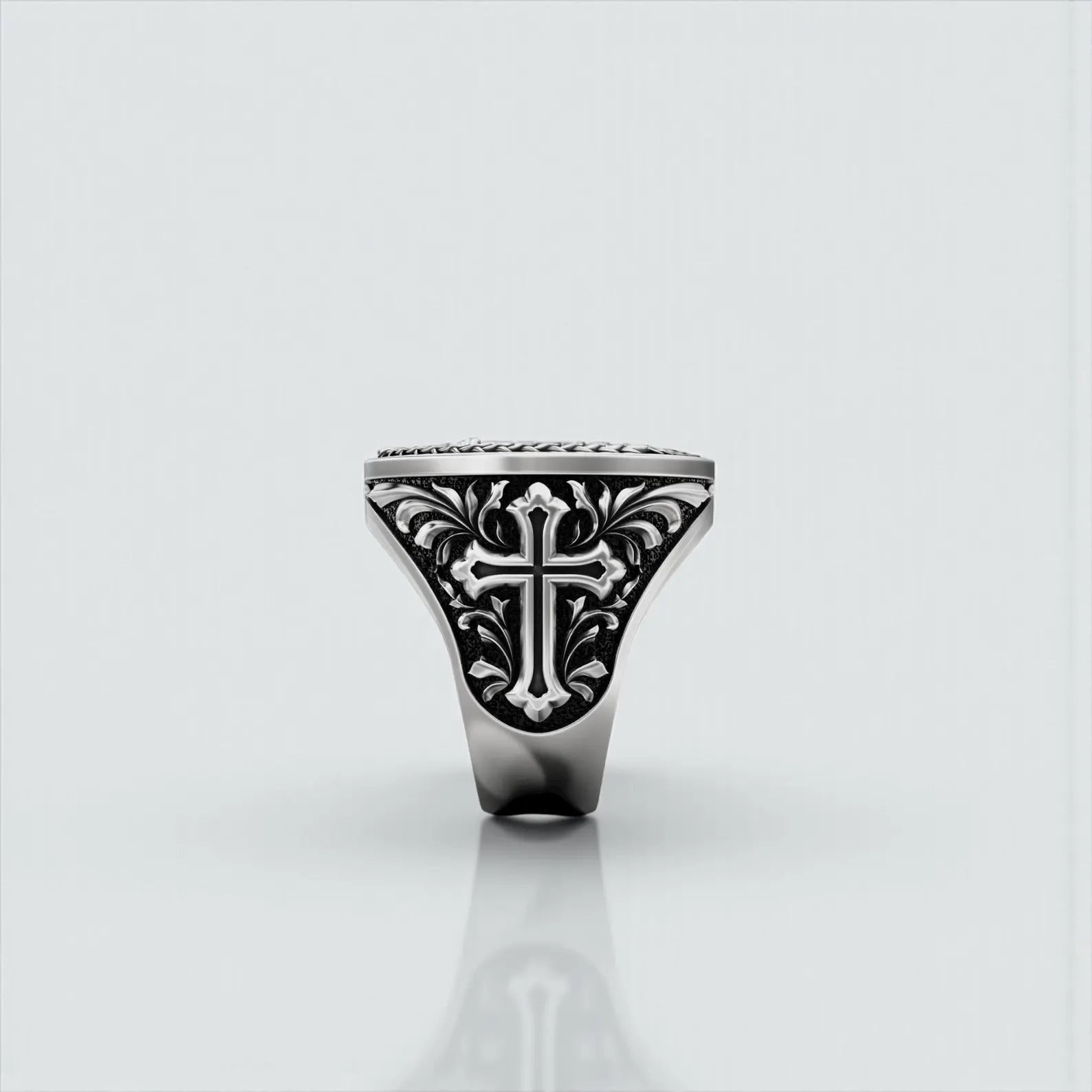 Handcrafted 925 sterling silver Saint Joseph Cross Ring for men, featuring a symbolic Christian design that represents faith, strength, and devotion. Finished with an oxidized and hand-polished texture, perfect for daily spiritual wear or gifting.