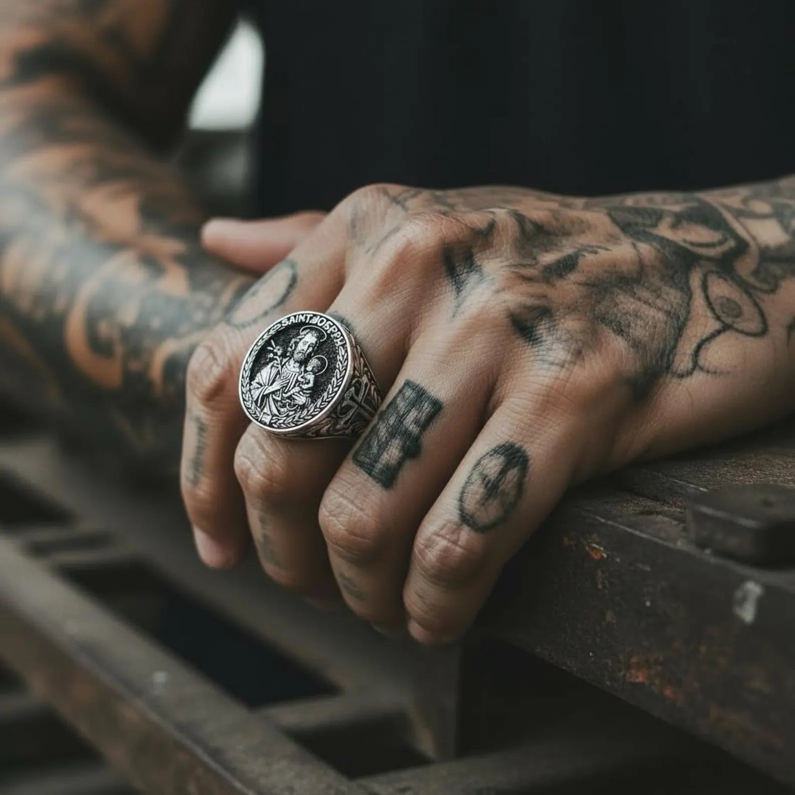 Elegant Saint Joseph-inspired cross ring with oxidized silver finish, designed for men who appreciate faith-driven jewelry. A perfect heirloom-style piece offering deep emotional and spiritual significance.