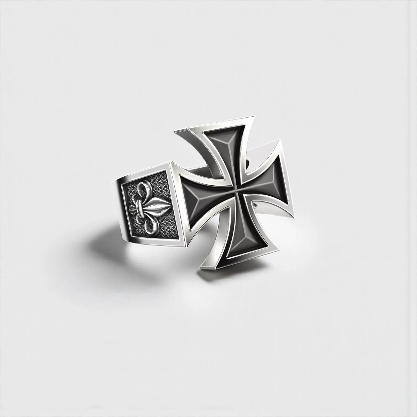 Handcrafted 925 sterling silver Iron Cross ring for men featuring a bold Gothic Maltese Cross design, perfect for biker jewelry lovers looking for a masculine statement ring.