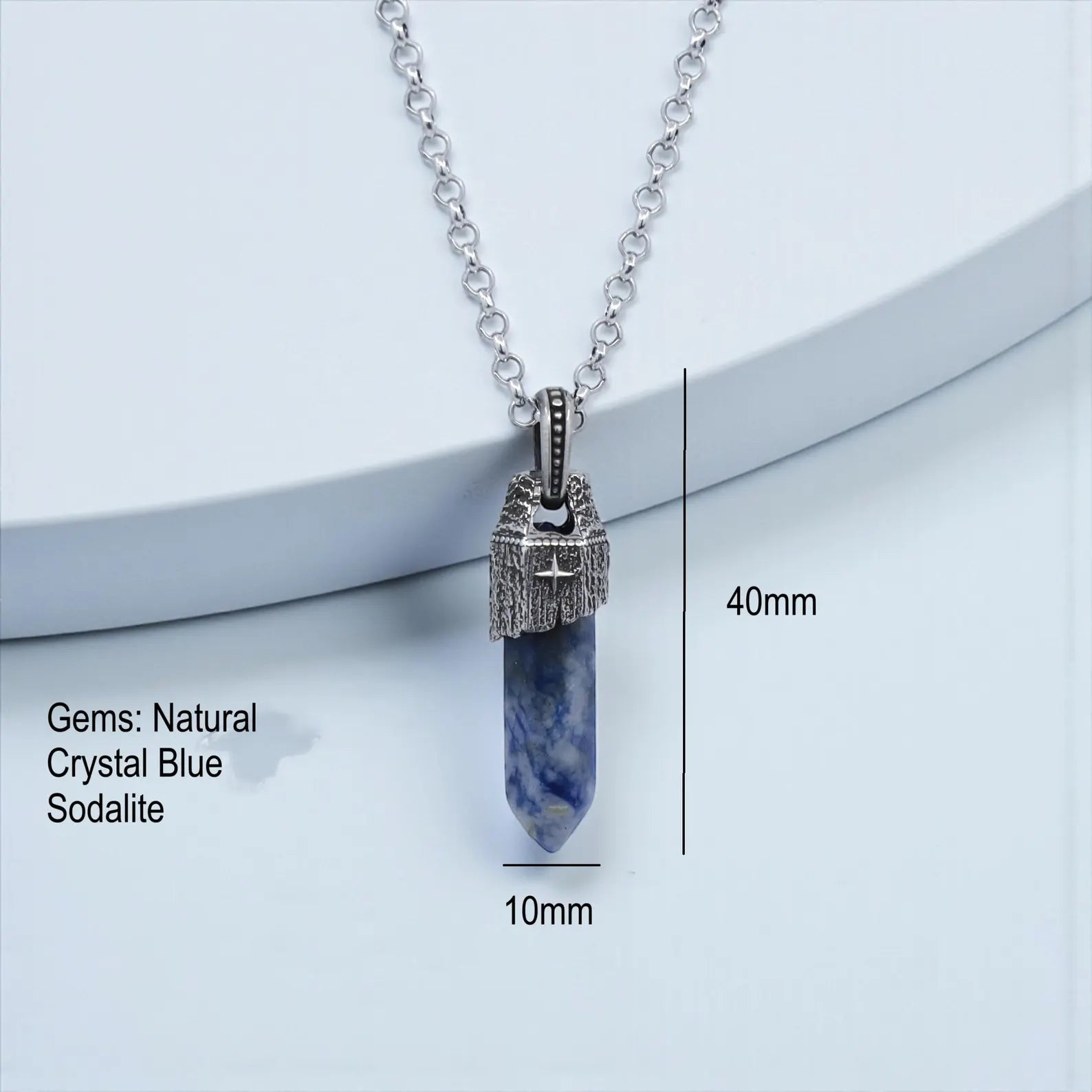 Handmade blue sodalite crystal talisman necklace for men crafted with high-quality hypoallergenic 925 sterling silver, designed with an elegant oxidized compass detail that represents direction and wisdom; a meaningful accessory for meditation, grounding, balance and stylish everyday wear.