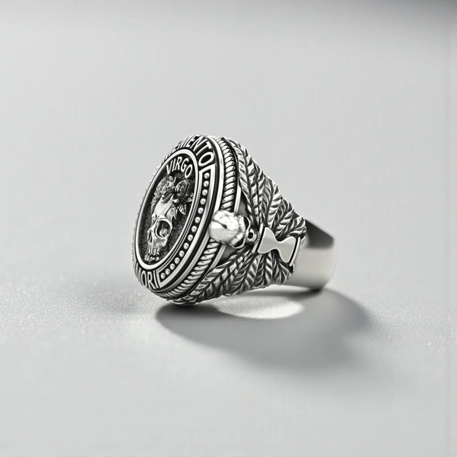 Unique Virgo signet ring in 925 sterling silver, designed for astrology enthusiasts seeking bold gothic jewelry with timeless masculine character.