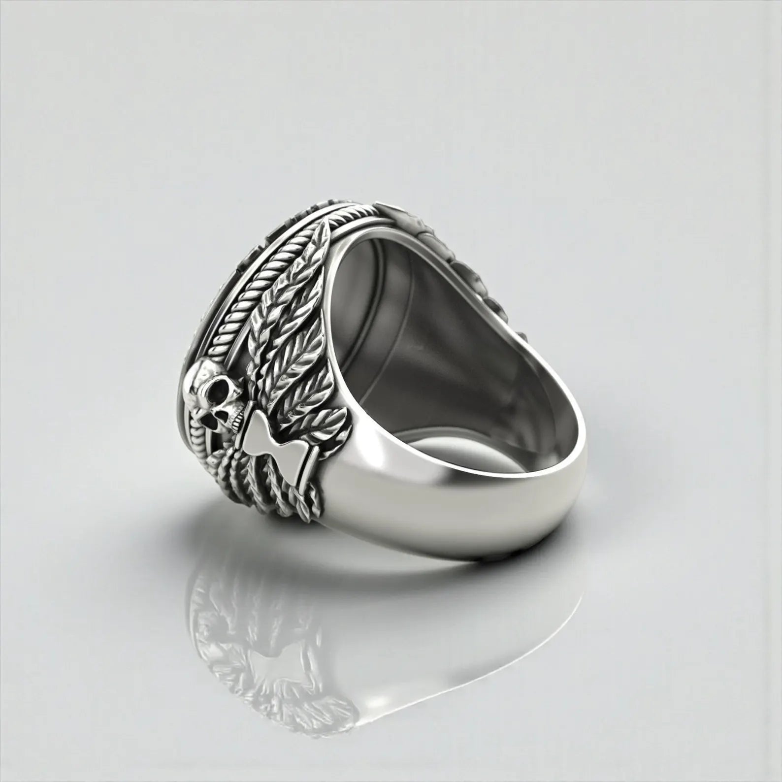 Artistic Memento Mori Pisces fish skeleton ring crafted in solid sterling silver, designed for zodiac collectors and gothic jewelry enthusiasts.
