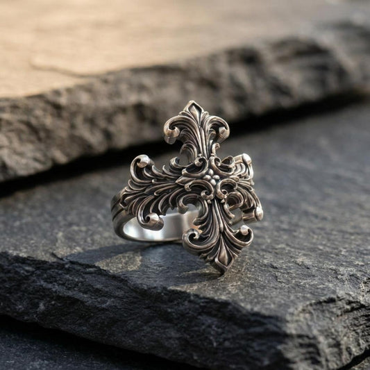 Engraved Baroque Cross Ring
