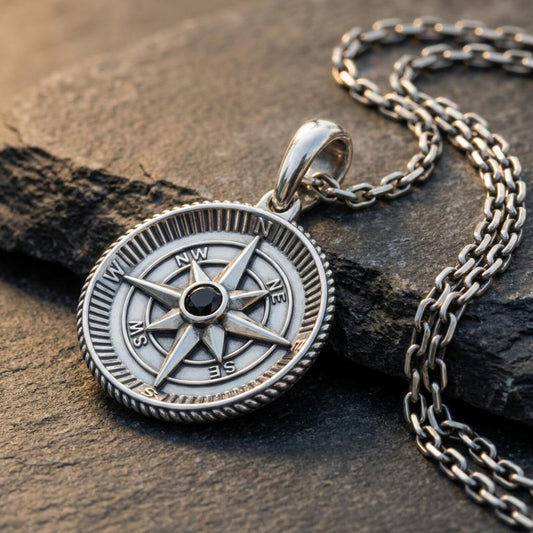 Nautical Compass Gemstone Necklace