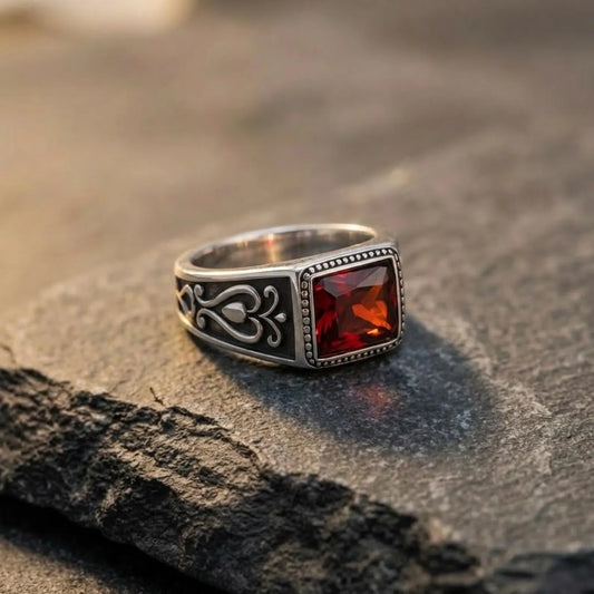 Gothic Garnet Ring for Men