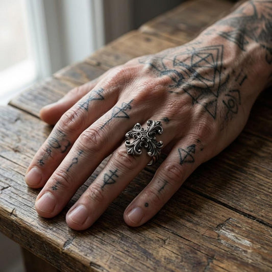 Engraved Baroque Cross Ring