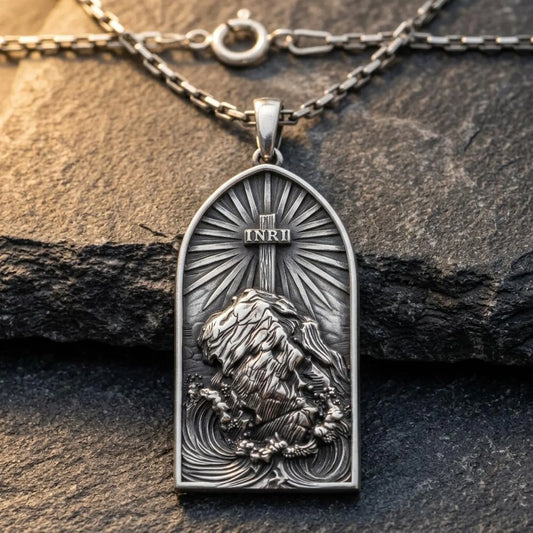 Handcrafted 925 sterling silver INRI cross pendant necklace with detailed engravings symbolizing faith, devotion, and spiritual strength, meaningful religious jewelry for men