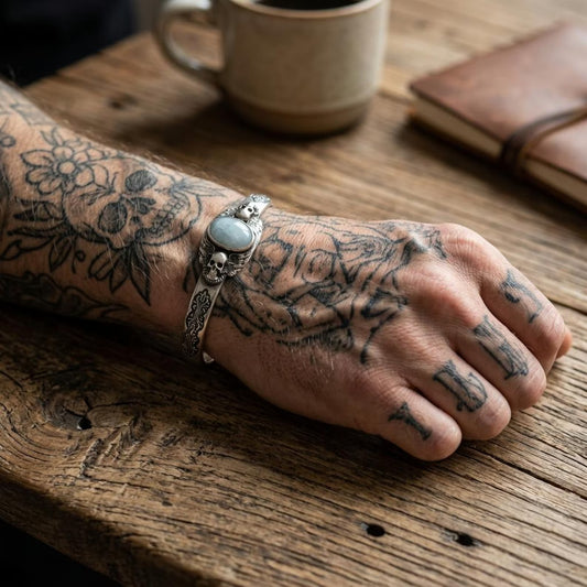 Men's Aquamarine  Skull Bracelet