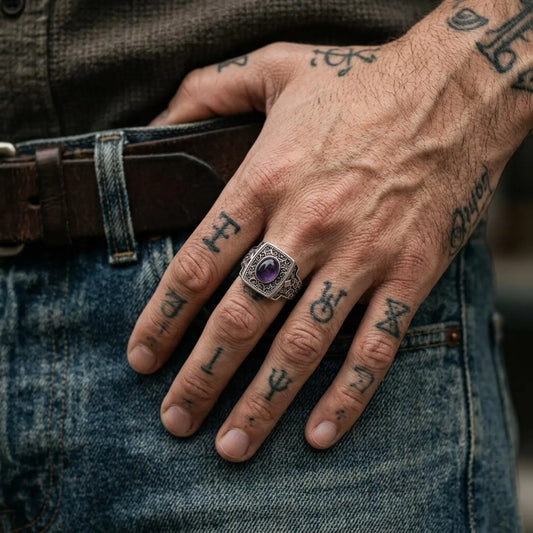 Engraved Amethyst Ring