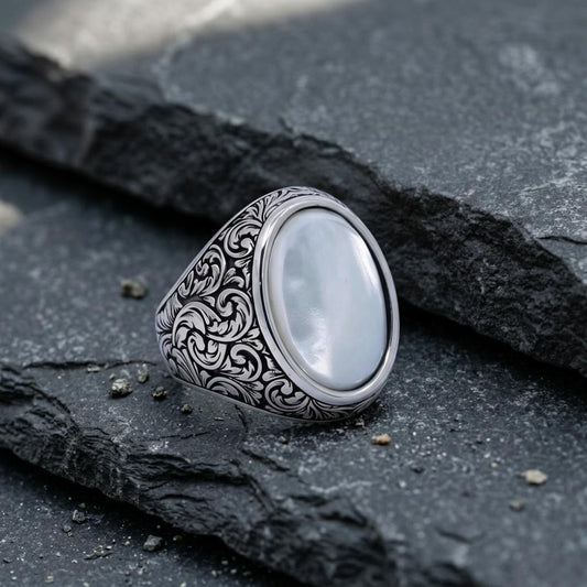 Baroque Floral Mother of Pearl Signet Ring