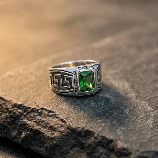 Men's Emerald-Cut Green Ring