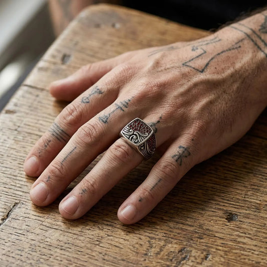 Ruby Ocean Wave Signet Ring