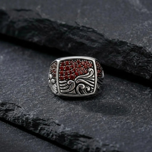 Ruby Ocean Wave Signet Ring