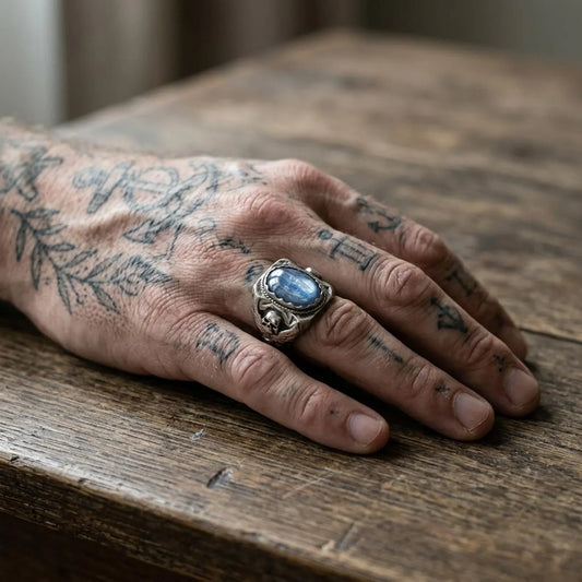 Skull Ring with Blue Kyanite