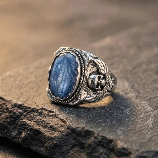 Skull Ring with Blue Kyanite