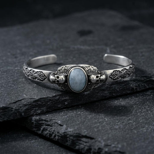 Men's Aquamarine  Skull Bracelet