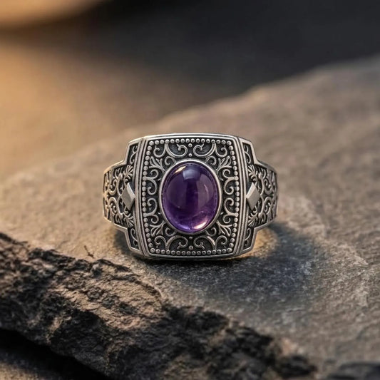 Engraved Amethyst Ring