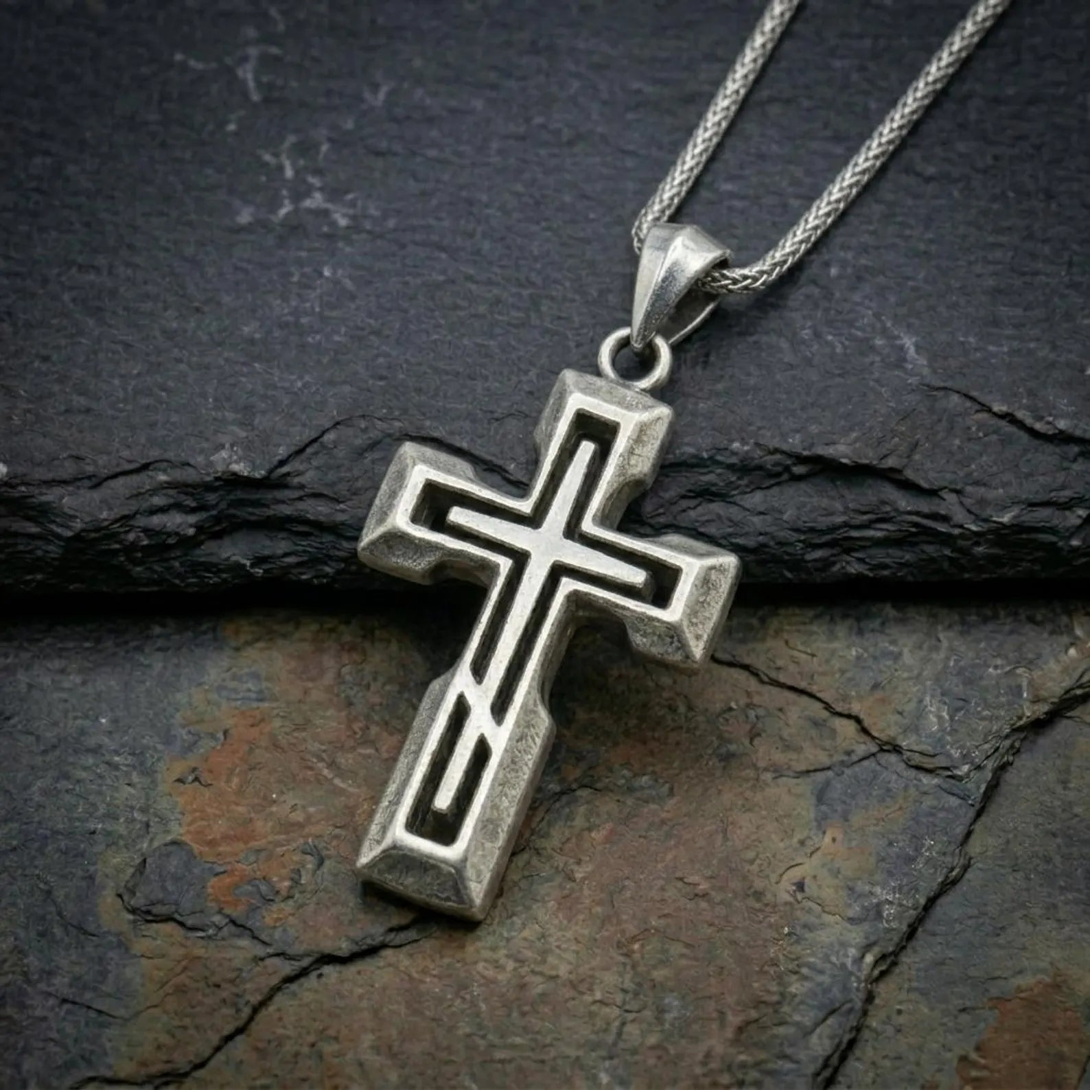 unique handmade cross necklace for men crafted from solid 925 silver, featuring a bold yet simple design inspired by faith spirituality and masculine elegance