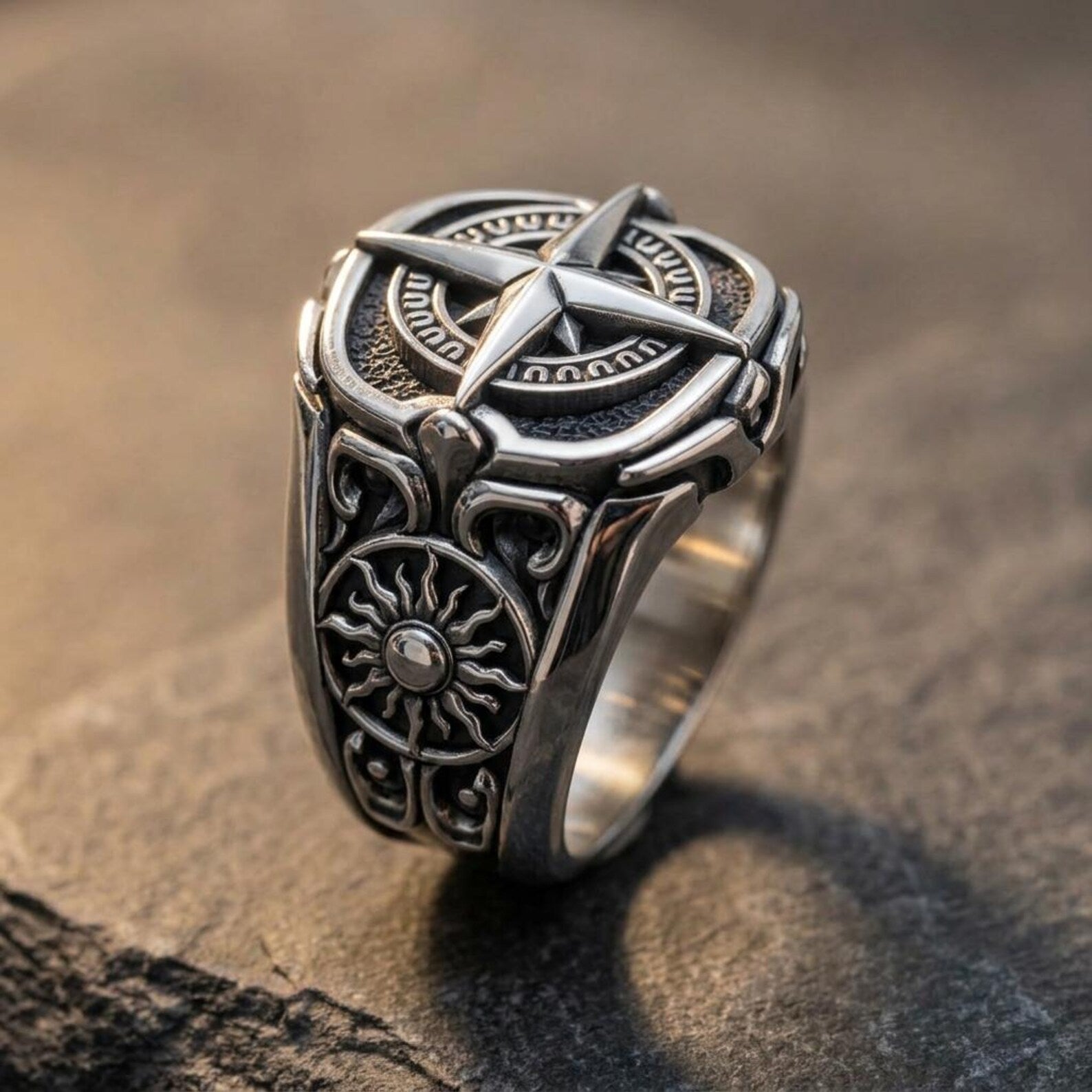 Maritime Compass Ring Handmade in Sterling Silver for Sailors Travelers Adventurers and Ocean Enthusiasts