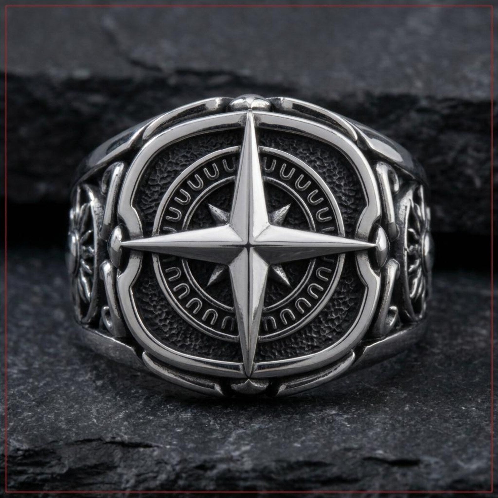 Men's North Star Compass Ring Handmade from Sterling Silver Symbolizing Direction Freedom Adventure and Personal Journey
