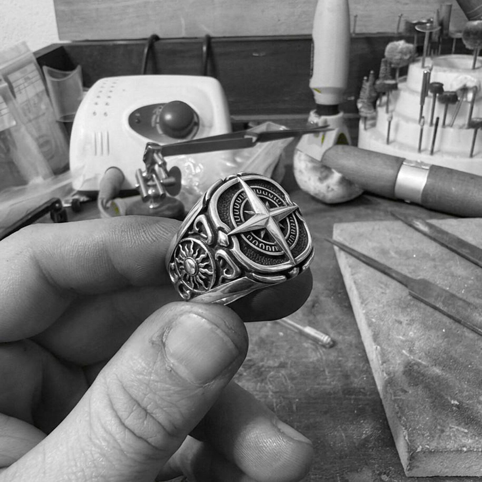 Personalized Compass Ring for Men with Custom Engraving Option Inspired by Ocean Navigation and Adventure